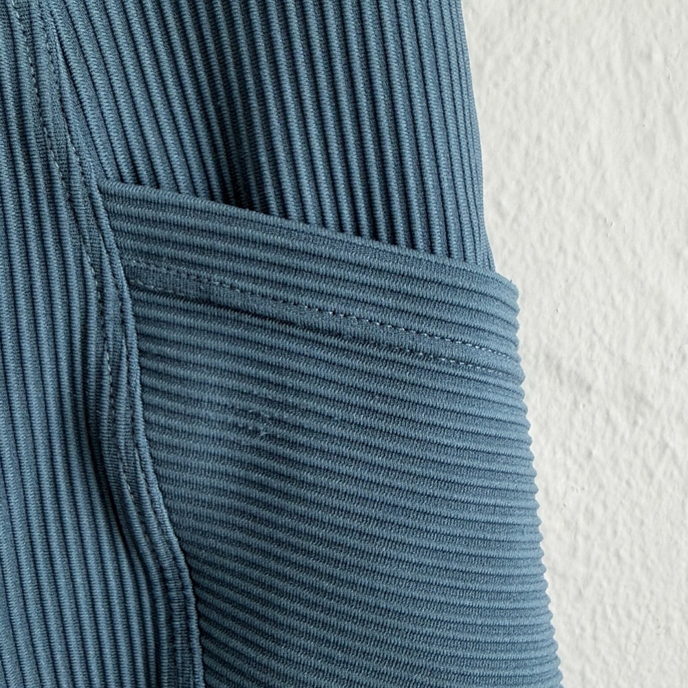 Blue Ribbed Bike Shorts - Picture 4 of 5